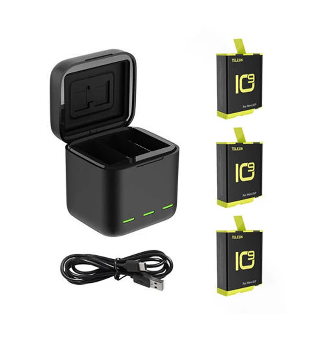 Három Csatornás Telesin Dobozos Töltő GoPro Hero 9 / Hero 10 + 3 akkumulátorhoz